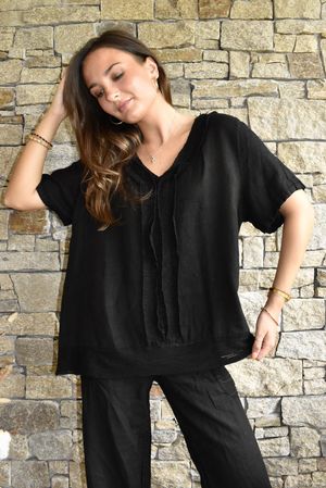 Benji Linen Wave Y Tee Black